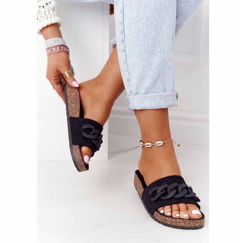 MSMG Crne Makayla antilop papuče na potplatu od pluta crno 1