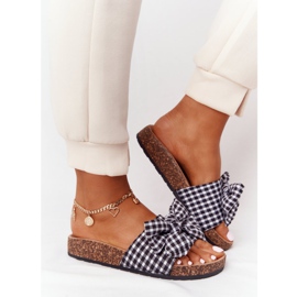 MSMG Papuče na potplatu od pluta s Amara kariranom mašnom bijela crno 2