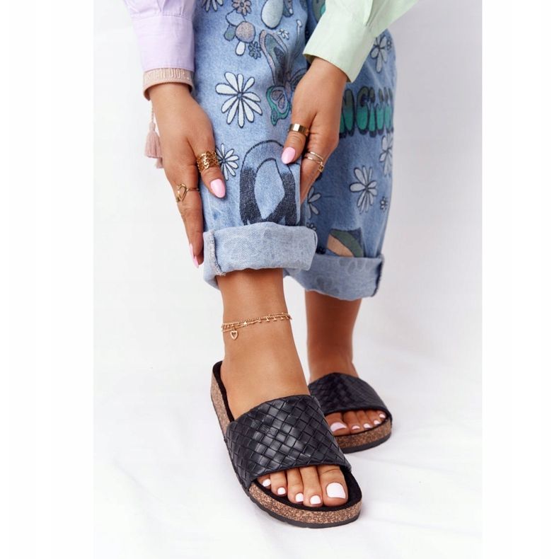 MSMG Crne kožne papuče Catalina na potplatu od pluta crno 2