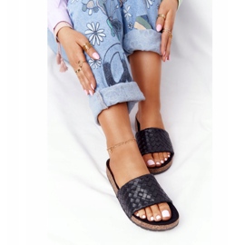 MSMG Crne kožne papuče Catalina na potplatu od pluta crna 1