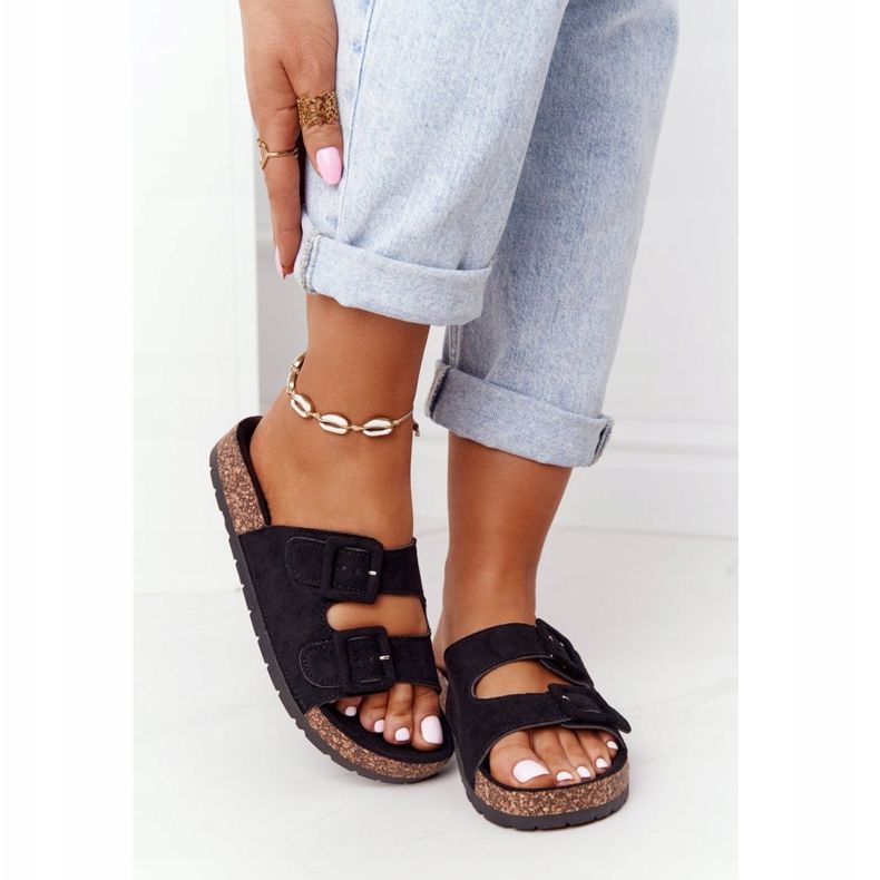 MSMG Crne Jennifer antilop papuče na potplatu od pluta crno 2