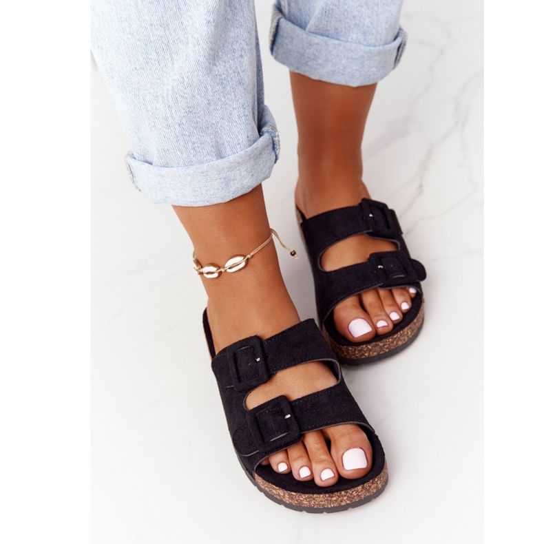 MSMG Crne Jennifer antilop papuče na potplatu od pluta crna 1