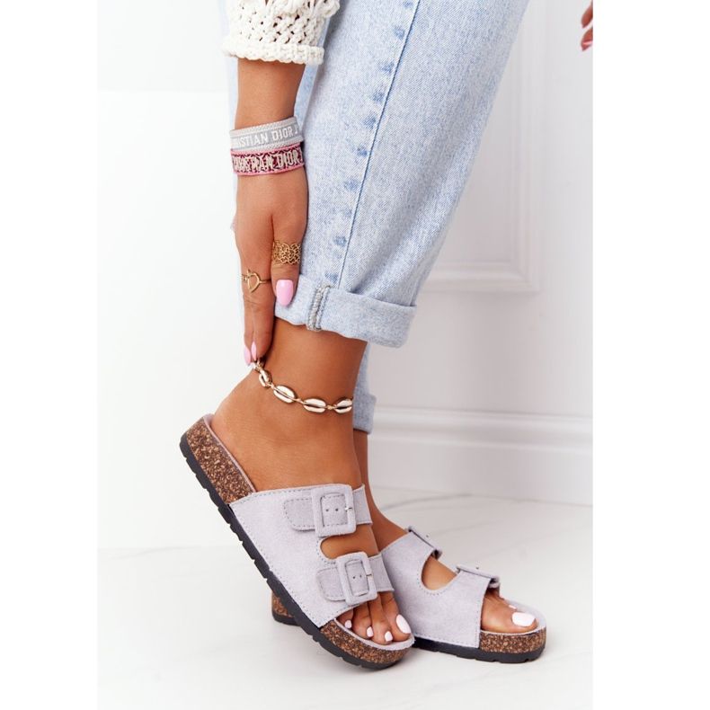 MSMG Jennifer Grey Suede papuče na potplatu od pluta siva 2