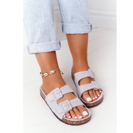 MSMG Jennifer Grey Suede papuče na potplatu od pluta siva 1