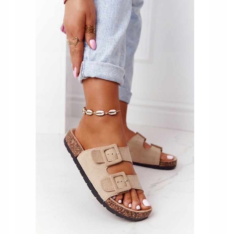 MSMG Jennifer Bež suede papuče na potplatu od pluta 1