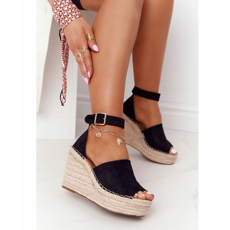 MSMG Crne Makenna sandale na klin s pletenicama crno 1