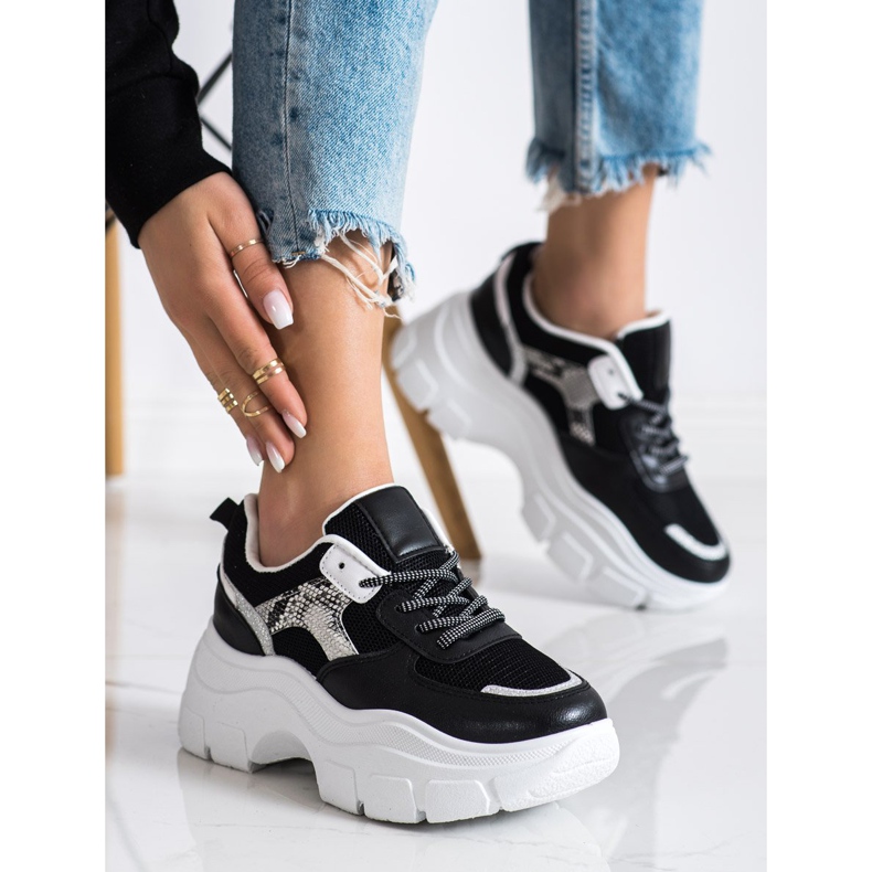 SHELOVET Elegantne tenisice sa sjajem crna 2