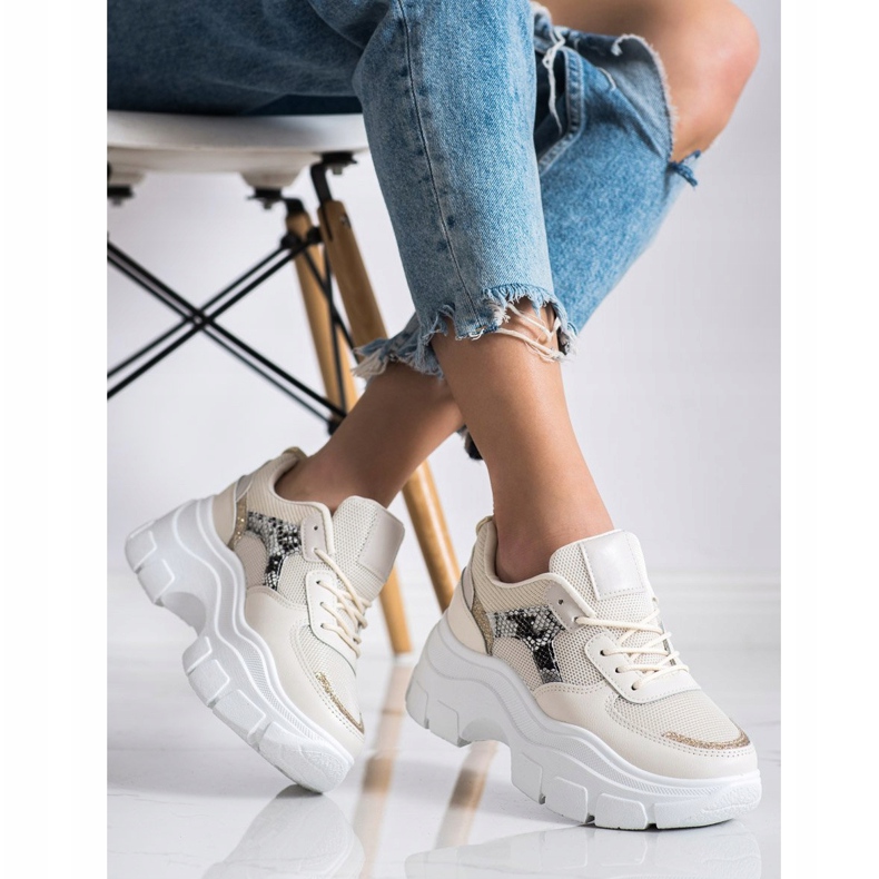 SHELOVET Elegantne tenisice sa sjajem bež 2