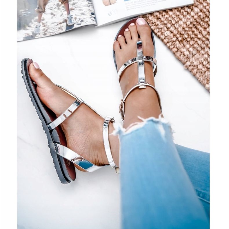 Lu Boo Srebrne zrcalne sandale rimski japanski Lento srebro 3