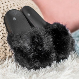 SHELOVET Udobne krznene papuče crna 1