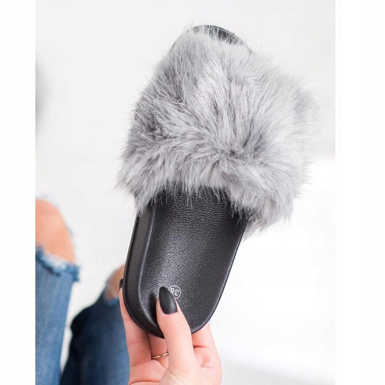 SHELOVET Udobne krznene papuče siva 1