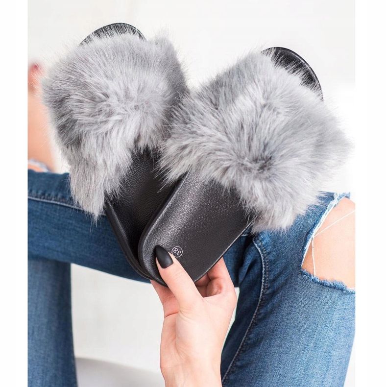 SHELOVET Udobne krznene papuče siva 2