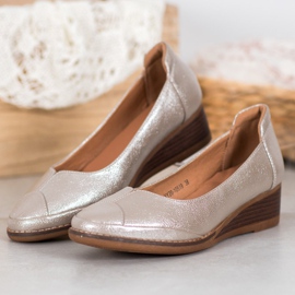 Vinceza Ležerne pumpe na klin zlatni 1