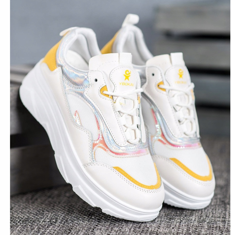 SHELOVET Modne bijele tenisice bijela žuta boja 1