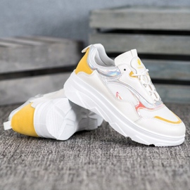 SHELOVET Modne bijele tenisice bijela žuta boja 2