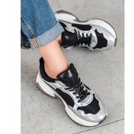 SHELOVET Modne tenisice s Holo efektom crno srebro 1