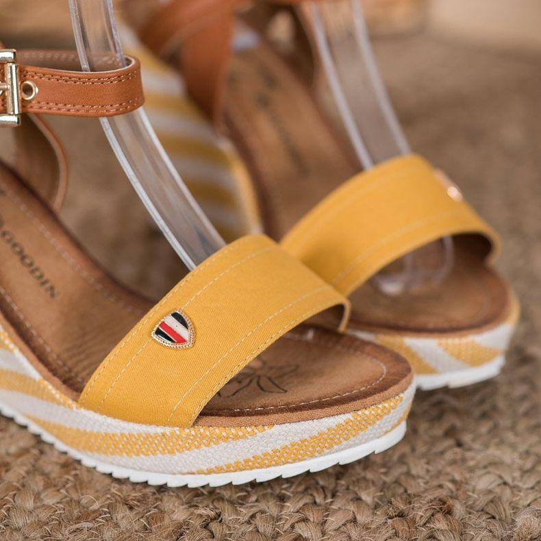 Goodin Modne sandale na klin smeđa raznobojna žuta boja 1