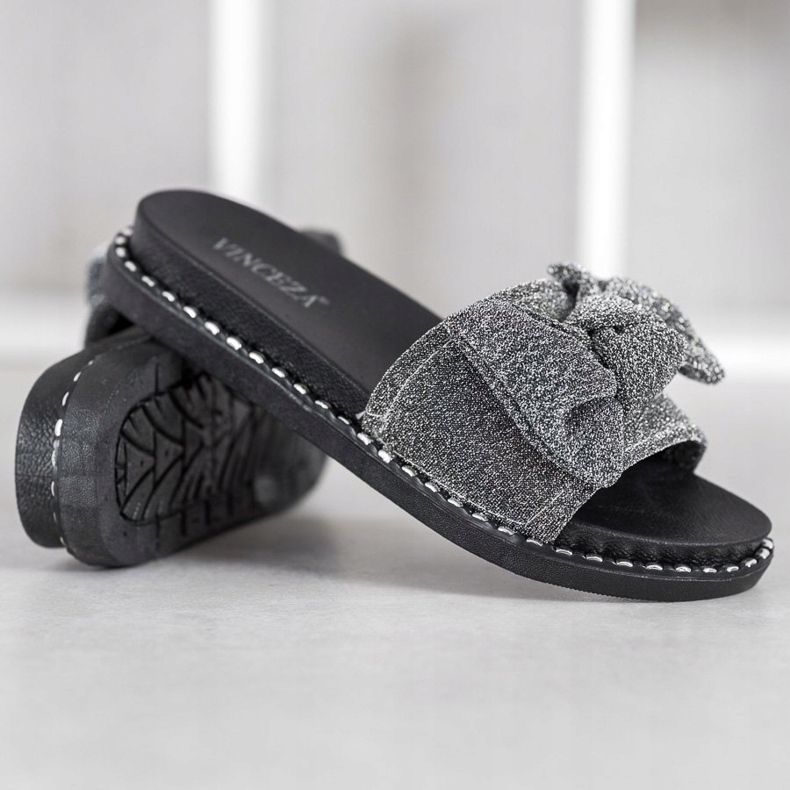VINCEZA Glitter papuče crna siva 1