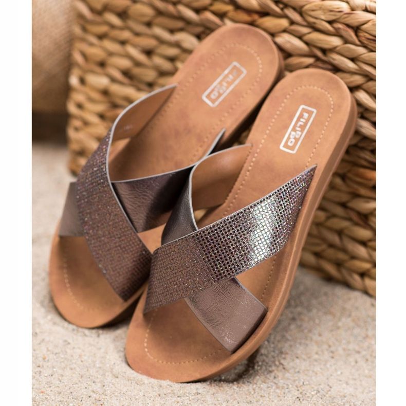 Filippo Sjajne eko kožne papuče siva 1