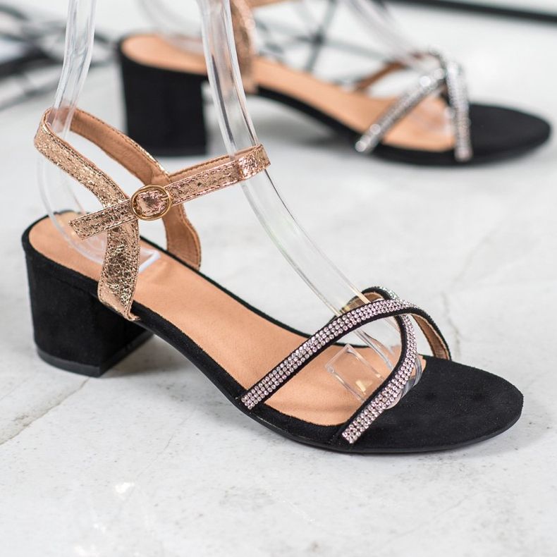 Small Swan Sandale na šanku s kubnim cirkonijem crna žuta boja 1