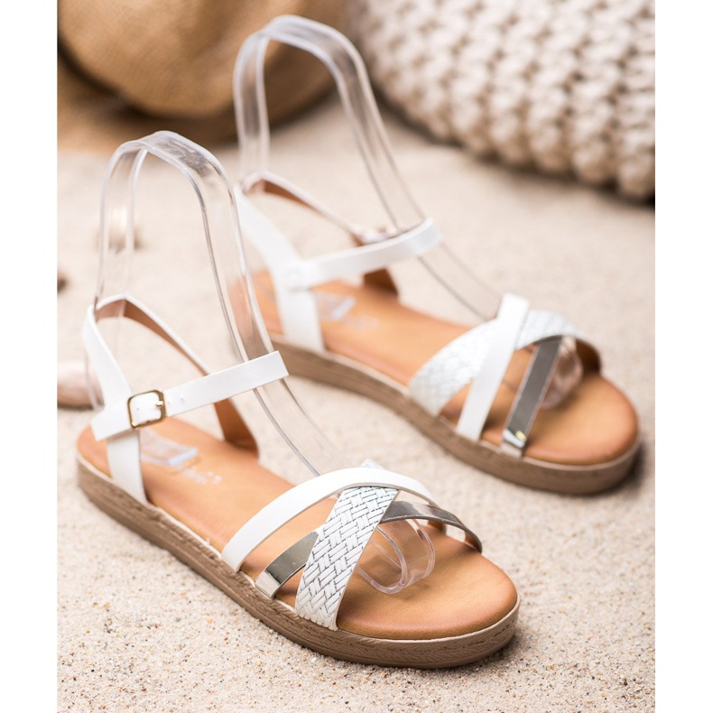 Weide Elegantne sandale izrađene od eko kože bijela siva 1