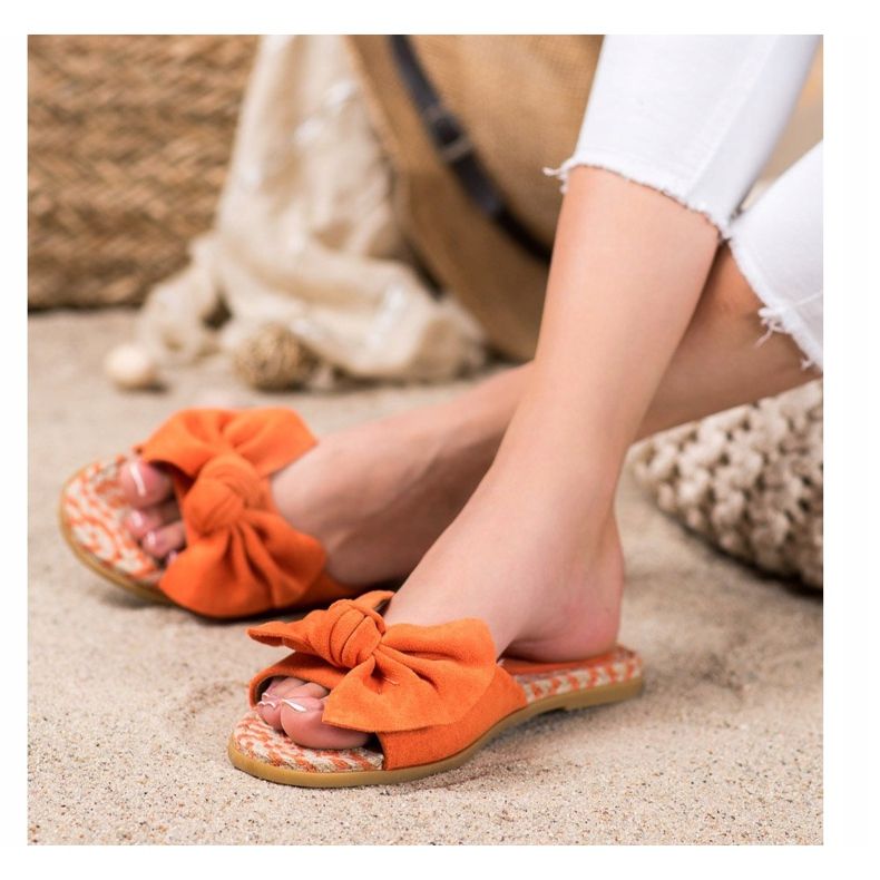 Renda Elegantne papuče s mašnom naranča 2