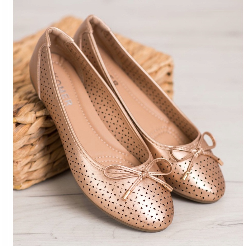 SHELOVET Ažur balerina s eko kožom zlatni 1