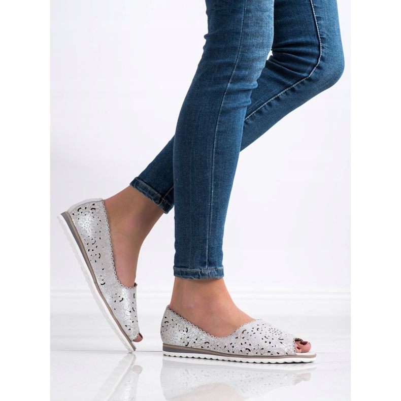 Kožne balerinke VINCEZA srebro siva 1