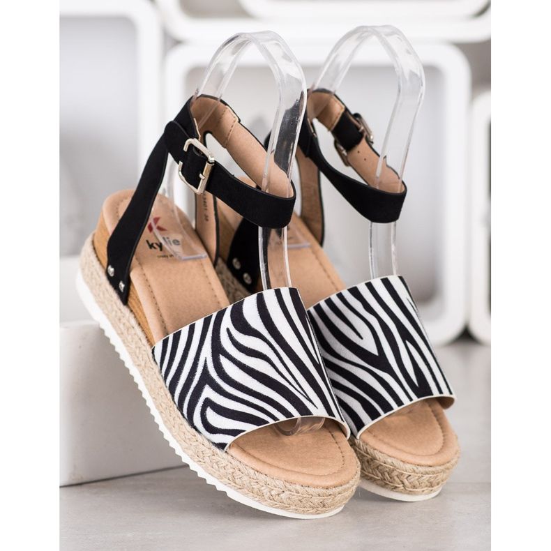 Kylie Sandale na klin Zebra Print bijela crna 1