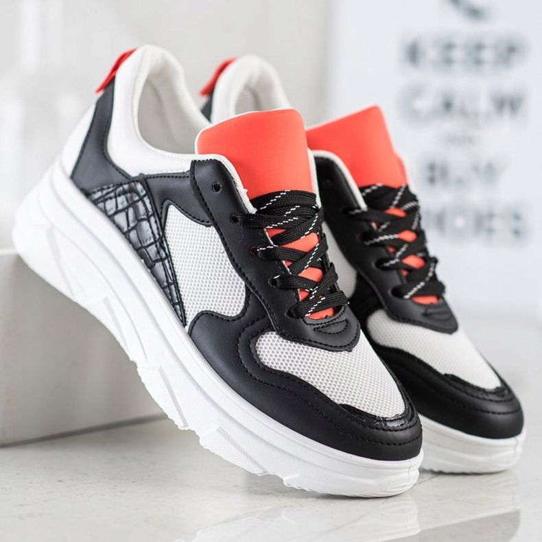 SHELOVET Ležerne tenisice od eko kože bijela crno 2