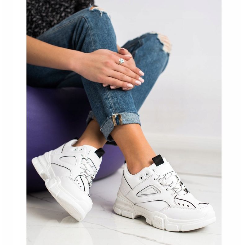 SHELOVET Modne bijele tenisice bijela crna 1