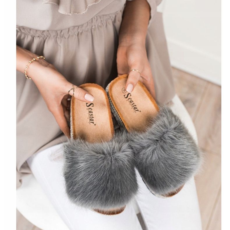 Seastar Modne papuče na dekorativnoj platformi siva 2