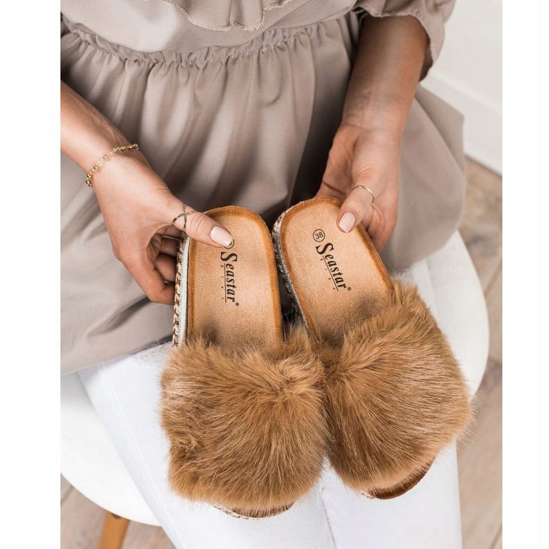 Seastar Modne papuče na dekorativnoj platformi smeđa 2