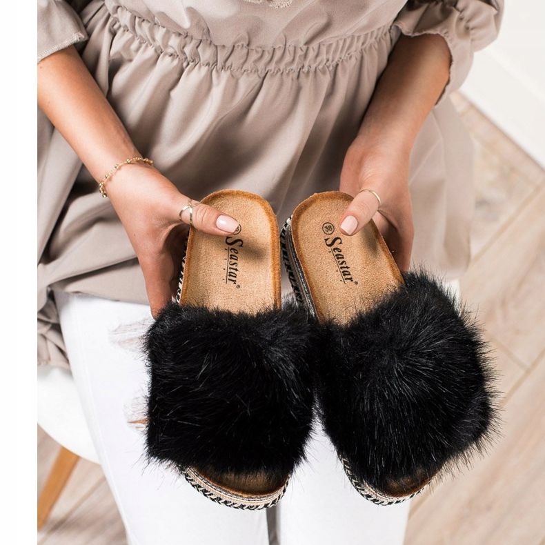 Seastar Modne papuče na dekorativnoj platformi crno 2