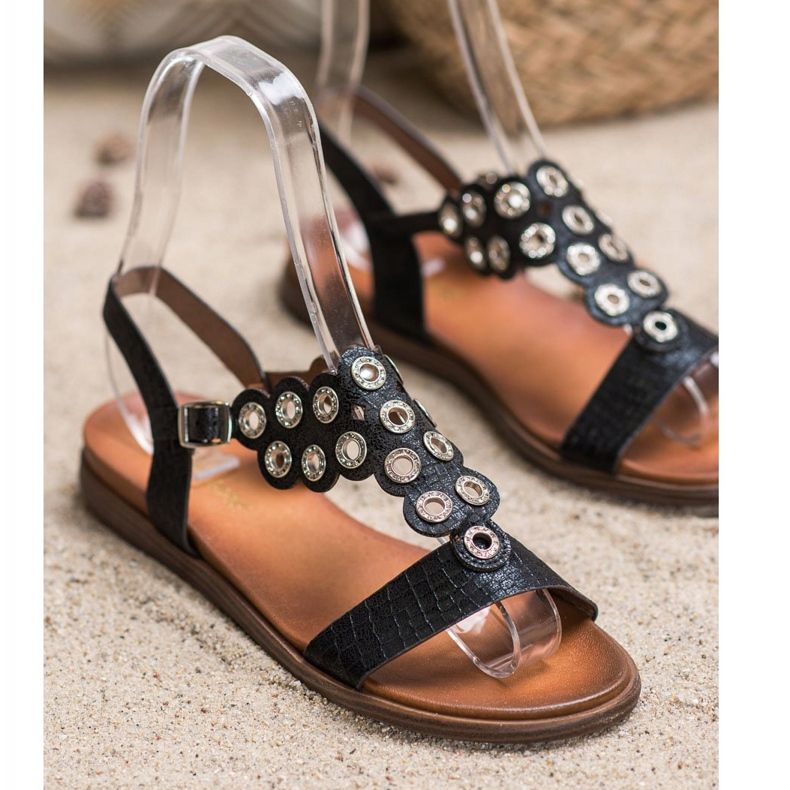 Sergio Leone Elegantne sandale s kubnim cirkonijem crna 1