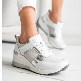 Kožne tenisice s VINCEZA sjajem bijela srebro 2