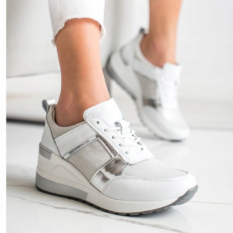 Kožne tenisice s VINCEZA sjajem bijela srebro 2