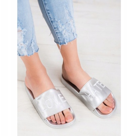 Small Swan LOVE &amp; HATE Eko kožne papuče srebro 1