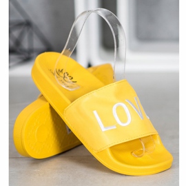 Small Swan LOVE &amp; HATE Eko kožne papuče žuta boja 2