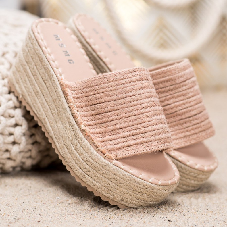 SHELOVET Sandale s pletenim klinom ružičasta 1