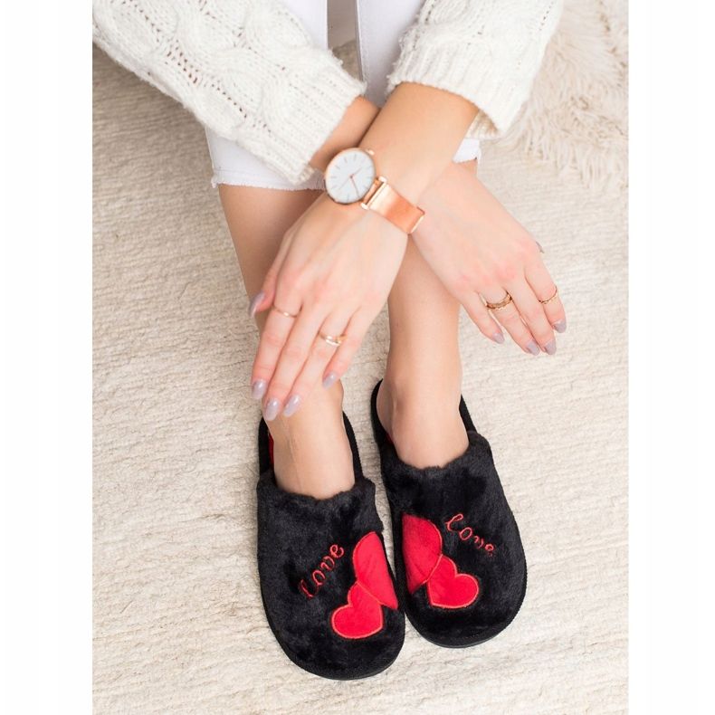Bona Tople ljubavne papuče crna crvena 1