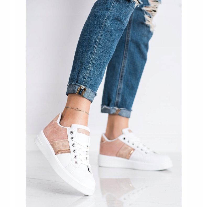 SHELOVET Sportske cipele s umetkom od antilopa bijela ružičasta 1