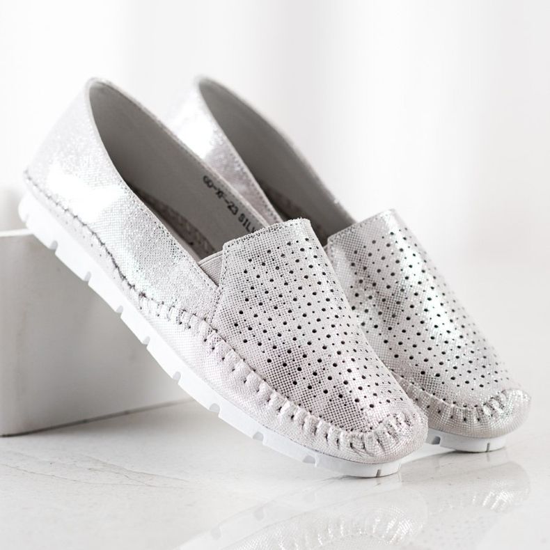 Goodin Srebrne kožne mokasine siva 2