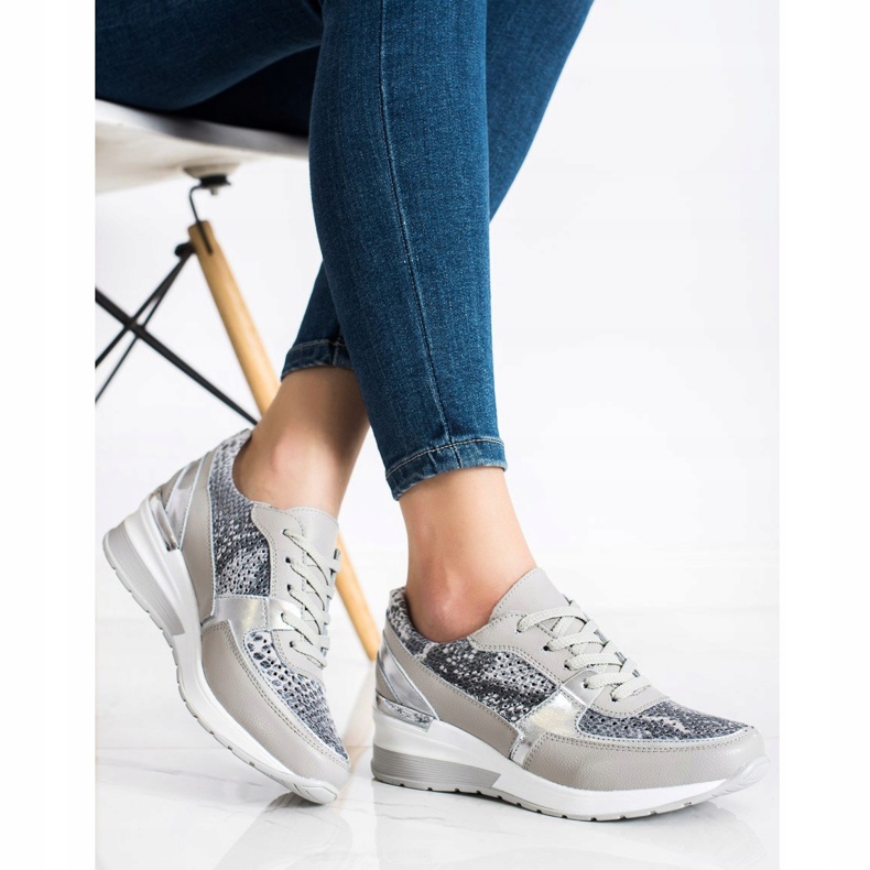 Goodin Sive kožne tenisice sa zmijskim printom siva raznobojna 1