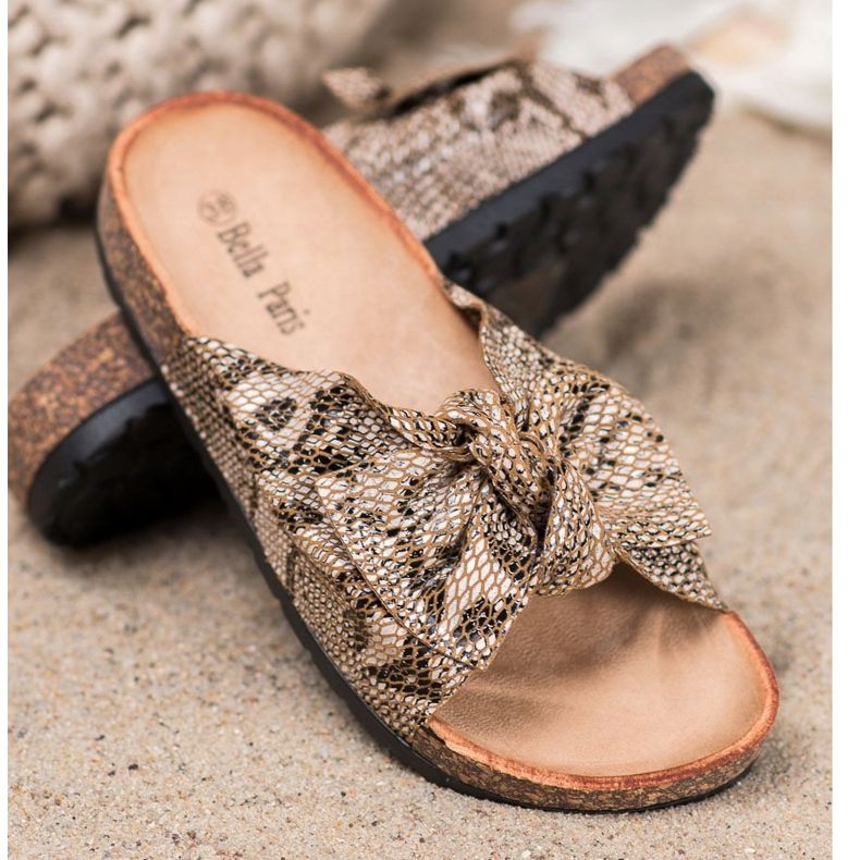 Bella Paris Papuče sa zmijskim printom bež 2