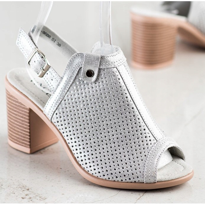 Sjajne sandale izrađene od VINCEZA kože srebro 2