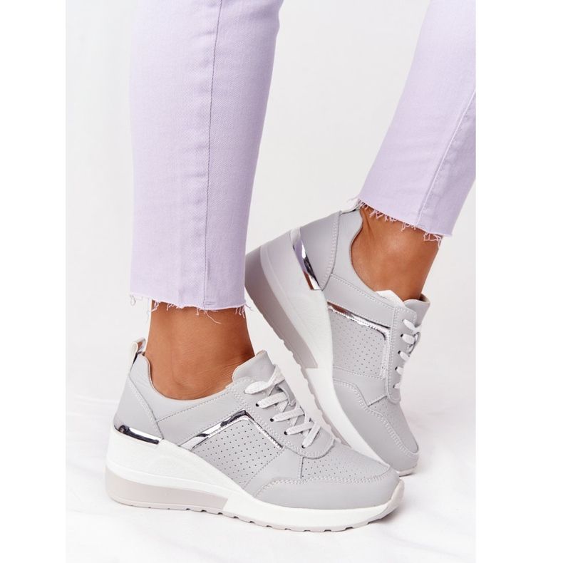 Kožne tenisice na klin S.Barski siva 2