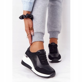 S.Barski Ažurne kožne tenisice na klin S. Bararski Crne bijela crno 1