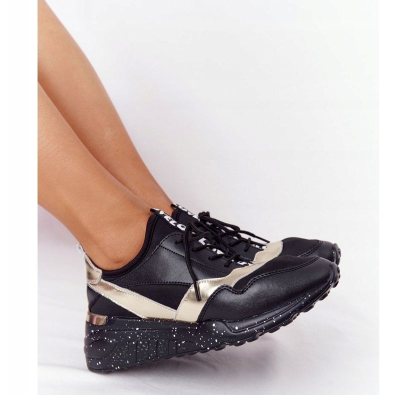 Kožne tenisice na klin S.Barski crno -zlatne crna 1