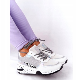 NEWS Ženske tenisice na klin bijele s brokatom Avery 21SP26-3974 bijela crno srebro 3